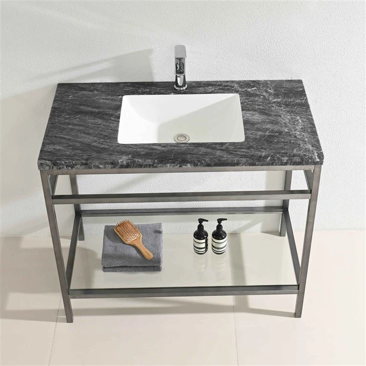 Gray Industrial Technology Style Metal Frame Bathroom Vanity