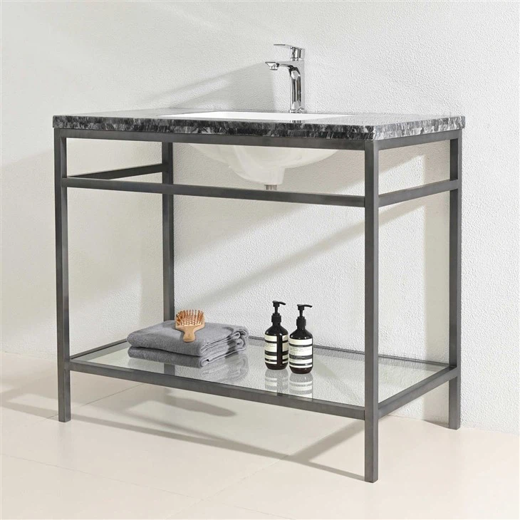 Gray Industrial Technology Style Metal Frame Bathroom Vanity
