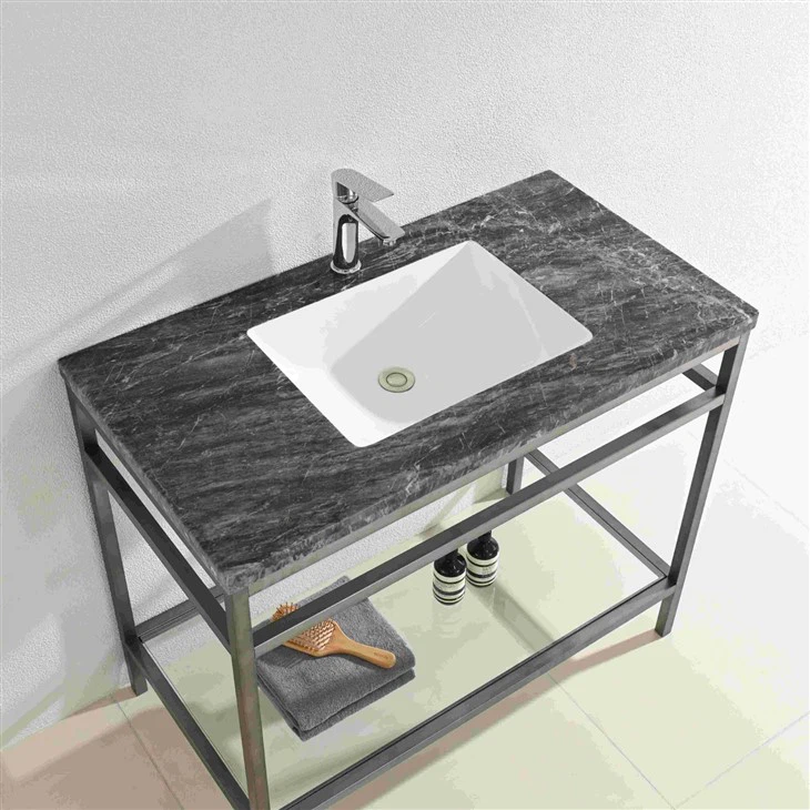 Gray Industrial Technology Style Metal Frame Bathroom Vanity