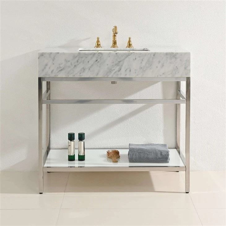 Natural Marble Calacatta White Metal Frame Bathroom Vanity