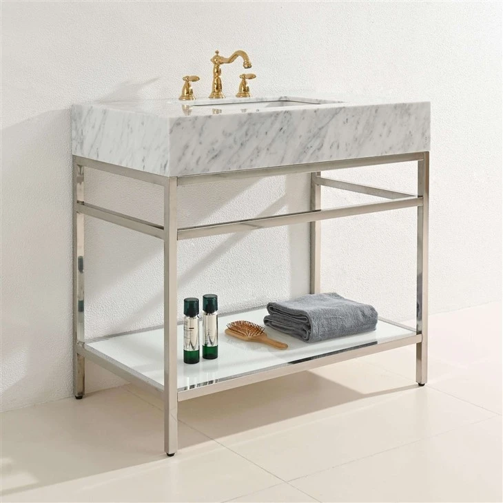 Natural Marble Calacatta White Metal Frame Bathroom Vanity